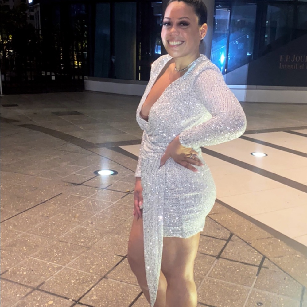 Fashion Nova Sparkling Silver Mini Dress